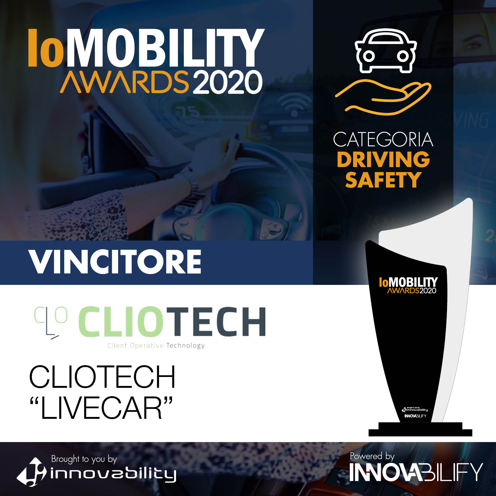 IoMOBILITY AWARDS: primo premio a Cliotech per la driving safety